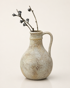 Vintage Keramikvase von Lunéva mit mattmilder Glasur und Blumenstrauß